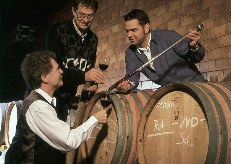 Julius, Martin und Michael Zotz im Weinkeller, 1990er Jahre